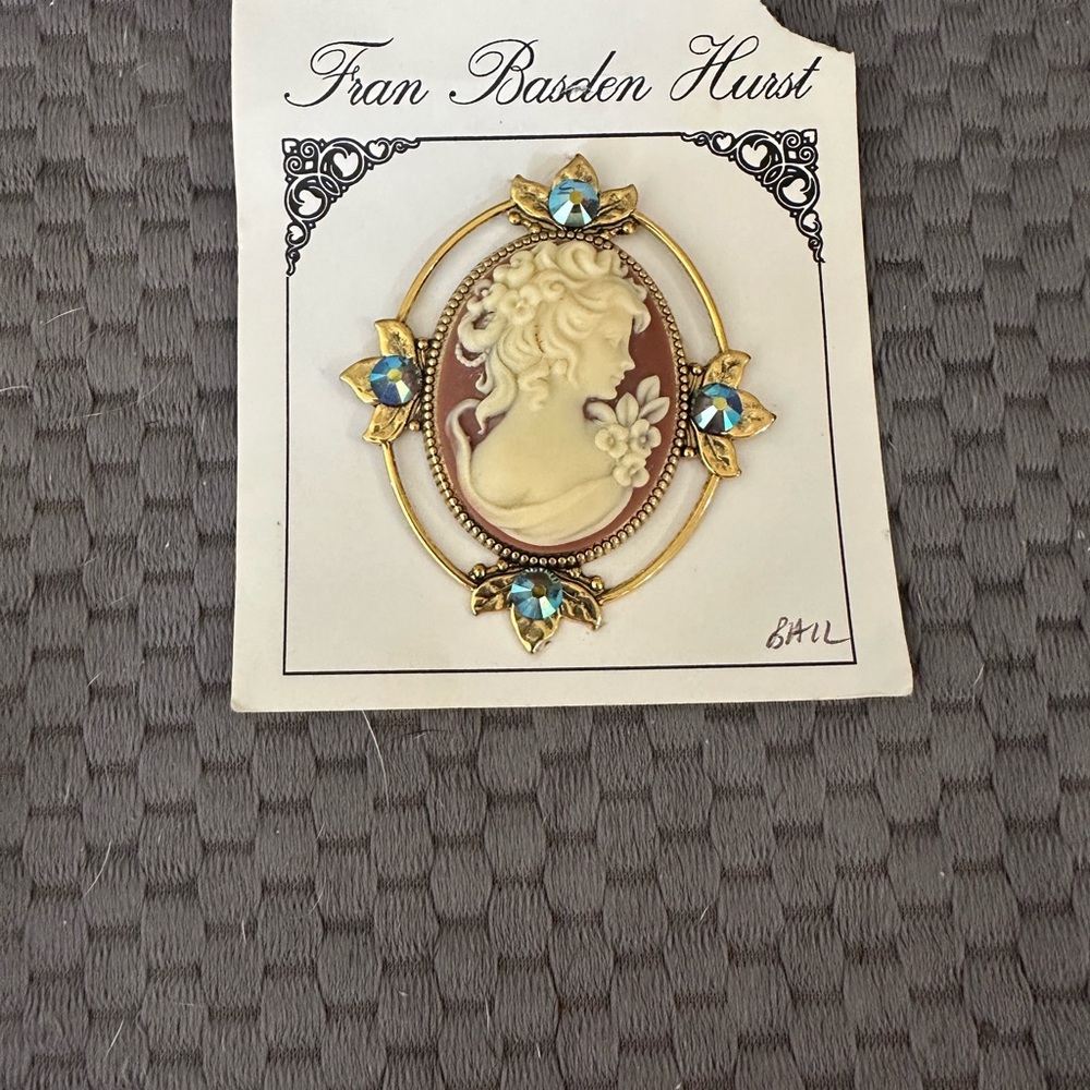 Fran Basden Gold and Blue Cameo Brooch